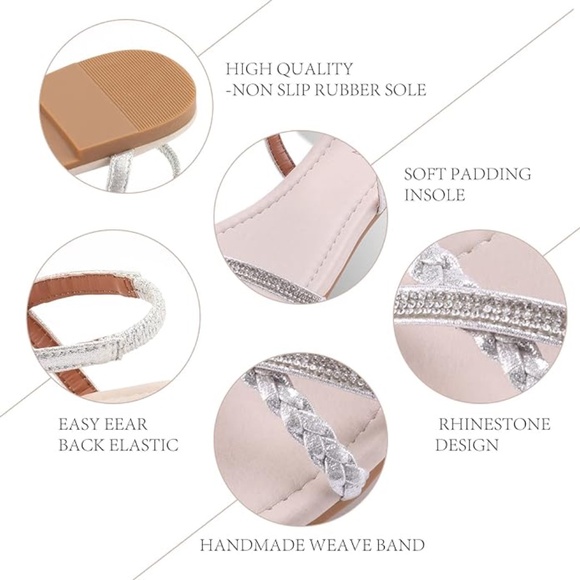 MUDAN Sparkly Silver Braided & Rhinestone Slingback Sandals - Size 9 - Picture 4 of 11